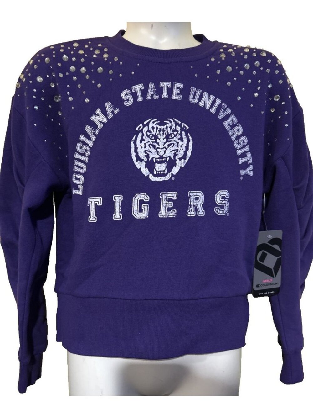 NEW Louisiana State LSU Tigers Colosseum Purple Jeweled Sweatshirt Girls M 7-8